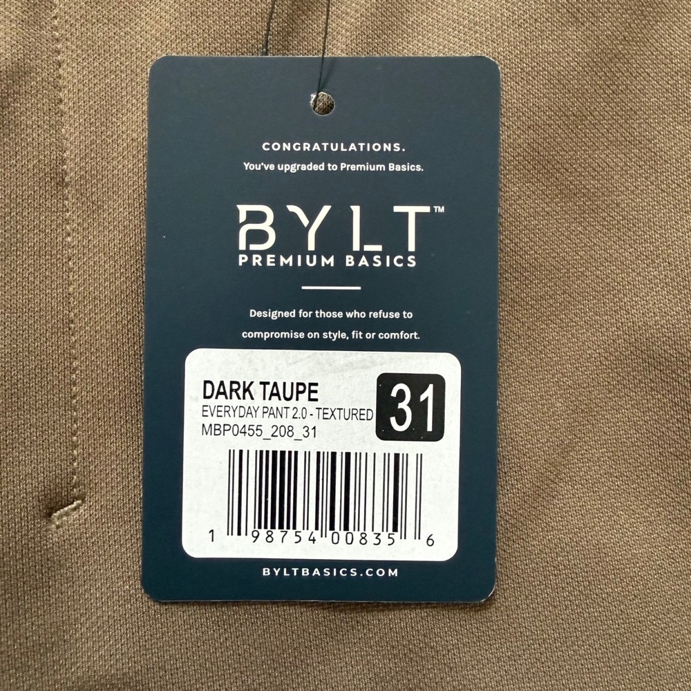 BYLT Everyday Pant 2.0 Textured Mens 31 Dark Taupe Stretch Performance Trousers - Picture 3 of 9